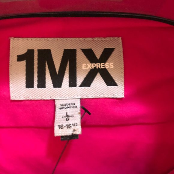 Express 1MX Mens Fitted Long Sleeve Cotton Solid Slim Dress Shirt Large Pink NEW - Picture 3 of 6